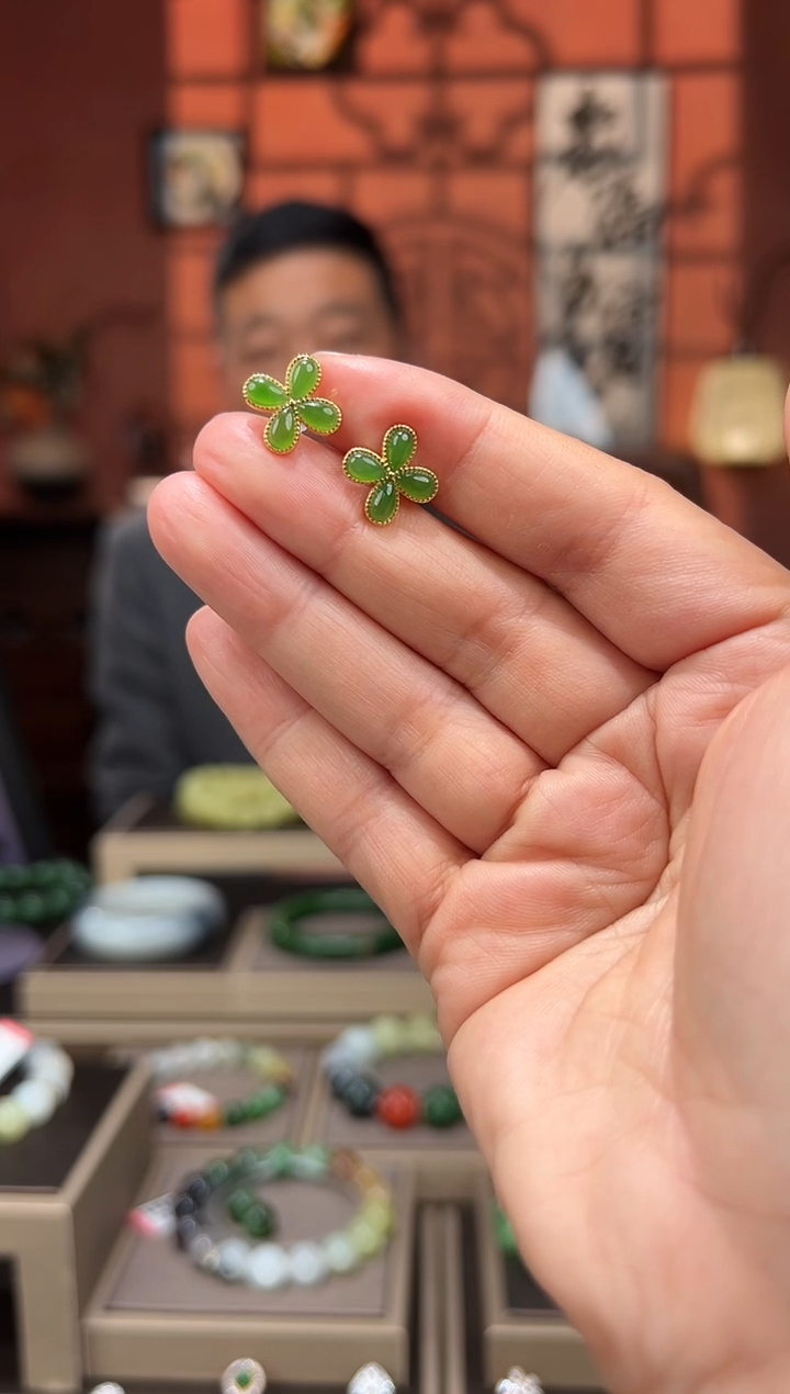 银S925镶嵌手链和田玉耳钉