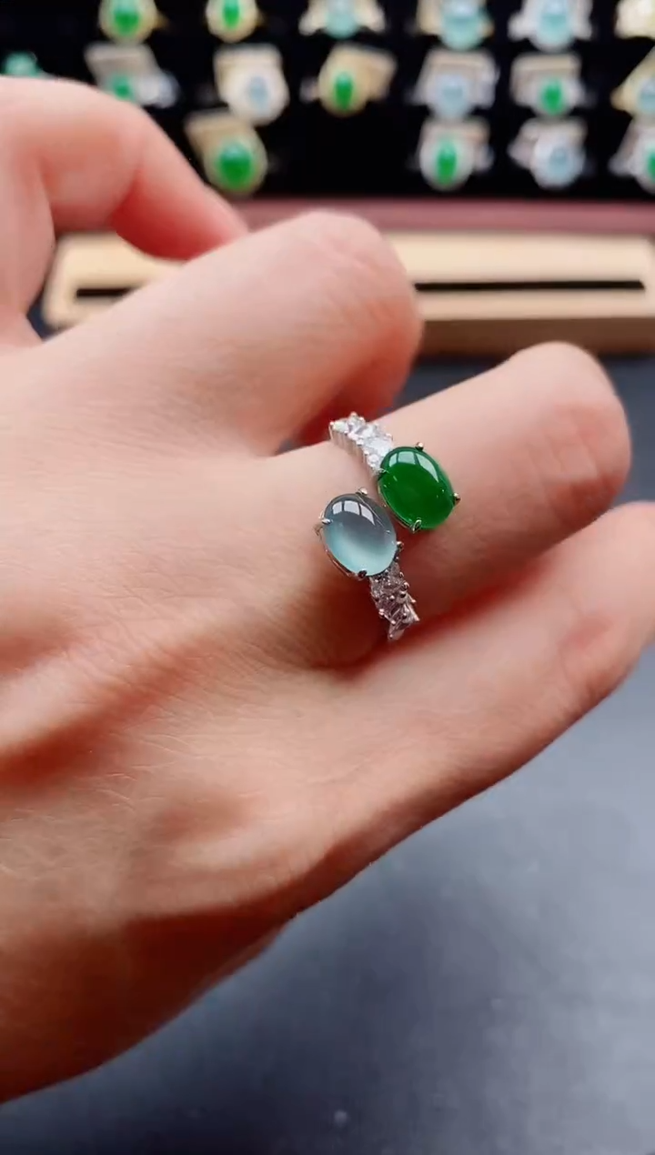 银S925镶嵌戒指翡翠1