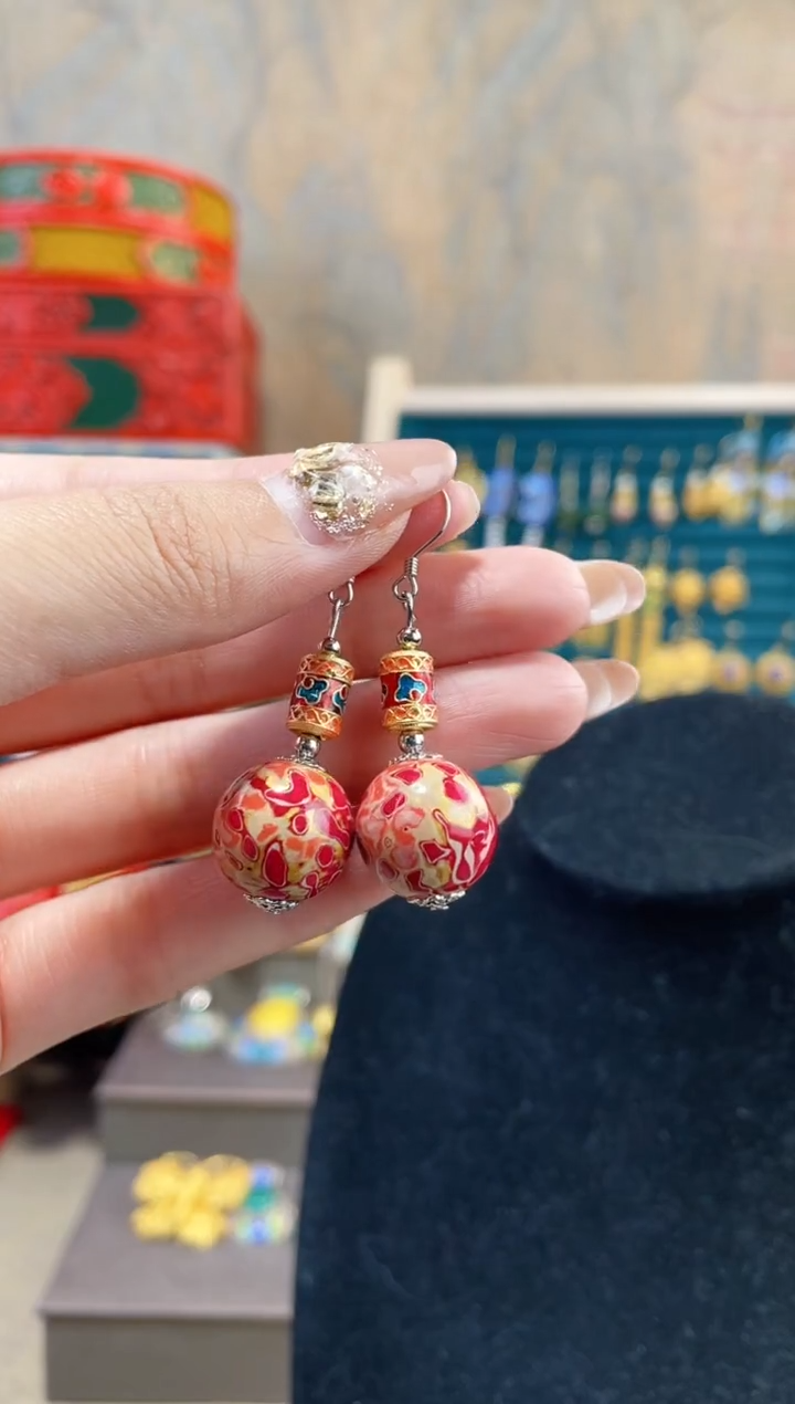 【闪购商品】非遗犀皮漆精品耳环粉米色