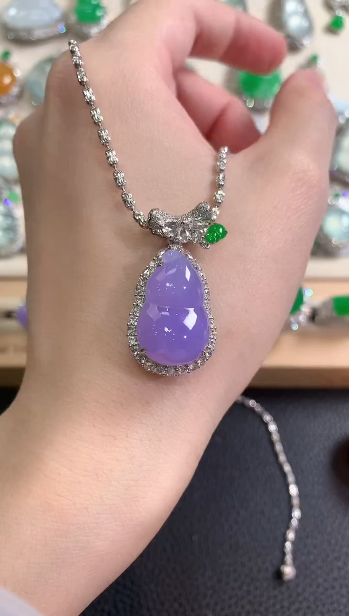 吊坠(不含链)18K金镶嵌翡翠冬日珠宝W80紫货有色差