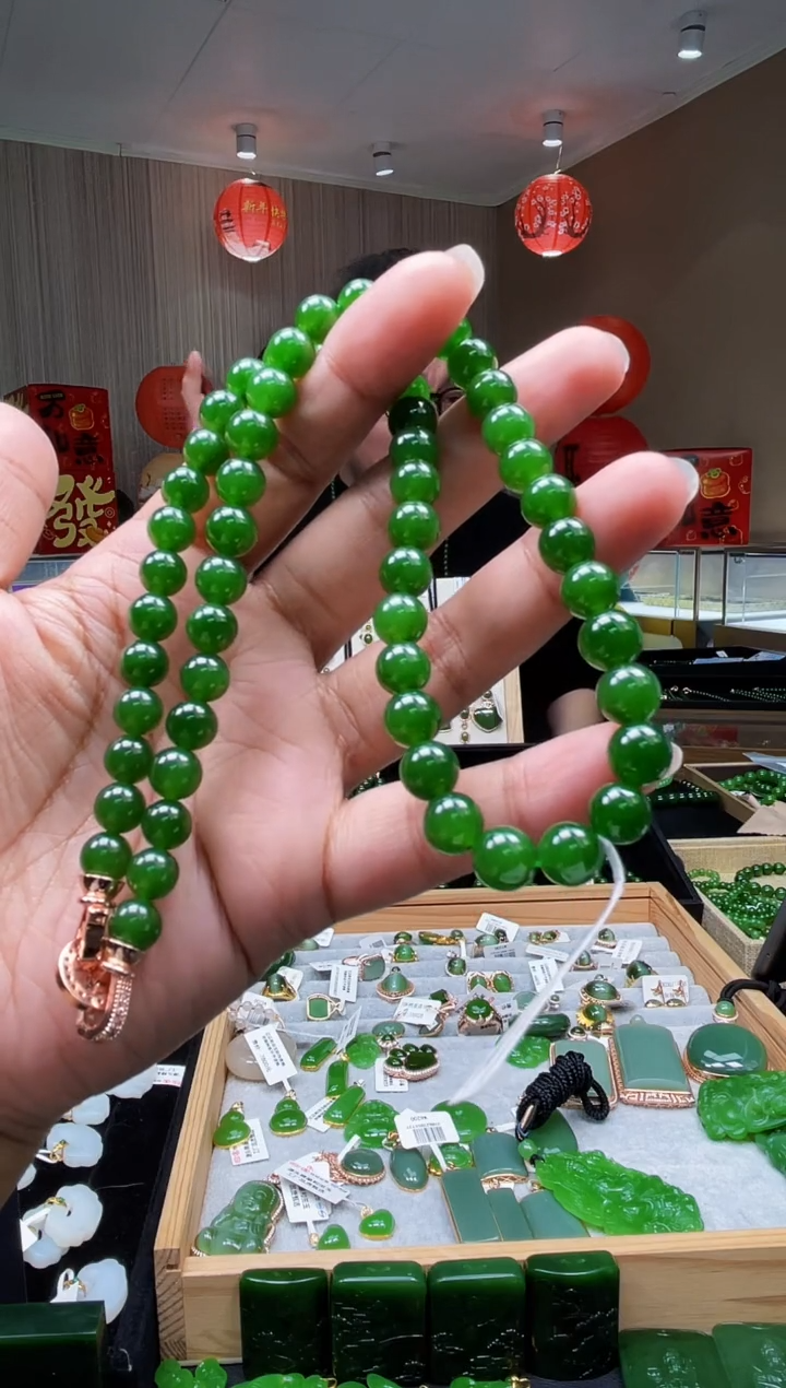 【闪购商品】和田玉（碧玉）项链未镶嵌±8mm 典藏辣阳绿俄7项链