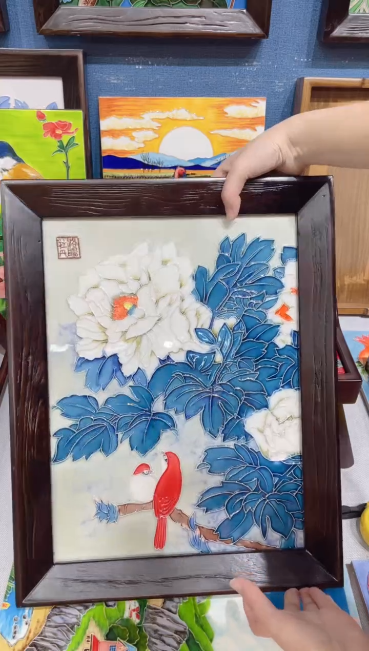 【闪购商品】瓷片37*47cm牡丹花鸟挂画【微暇】