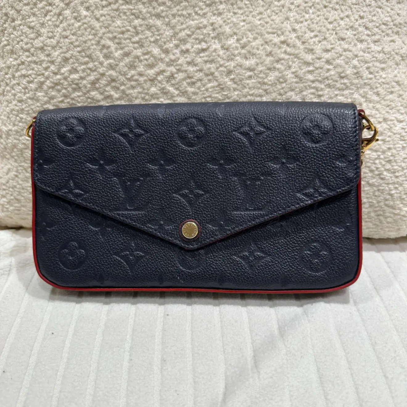 99新 LouisVuitton/路易威登 老花三合一海军蓝链条包
