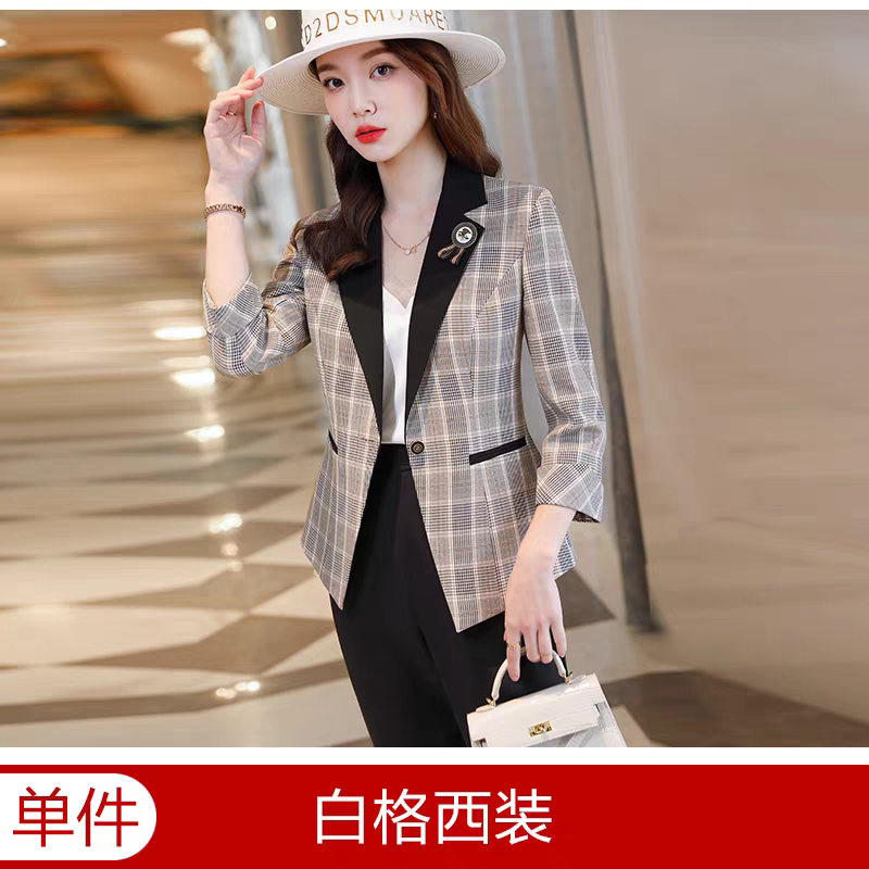 B区813格子小西装外套女春秋新款七分袖休闲正装