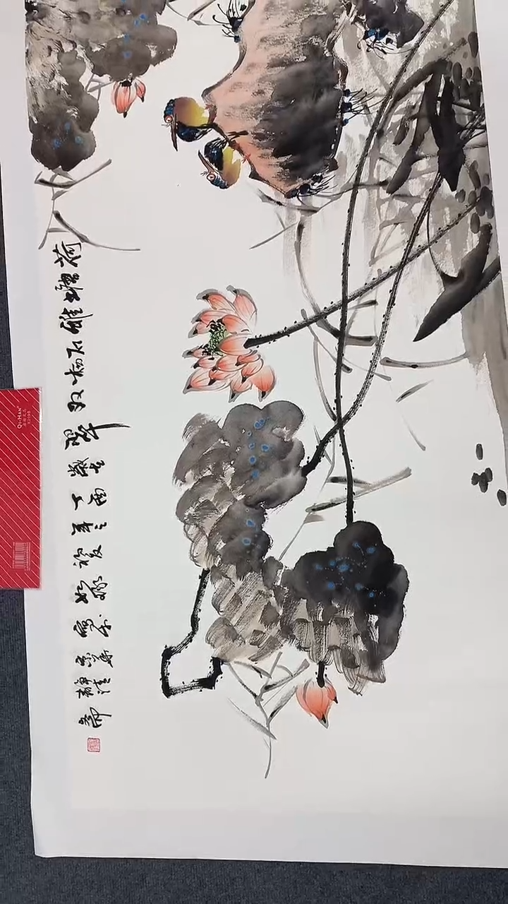 横款精品小六尺花鸟荷花，
