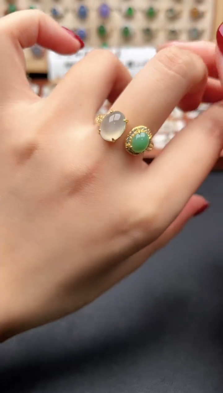 银S925镶嵌戒指翡翠一物一证一礼盒