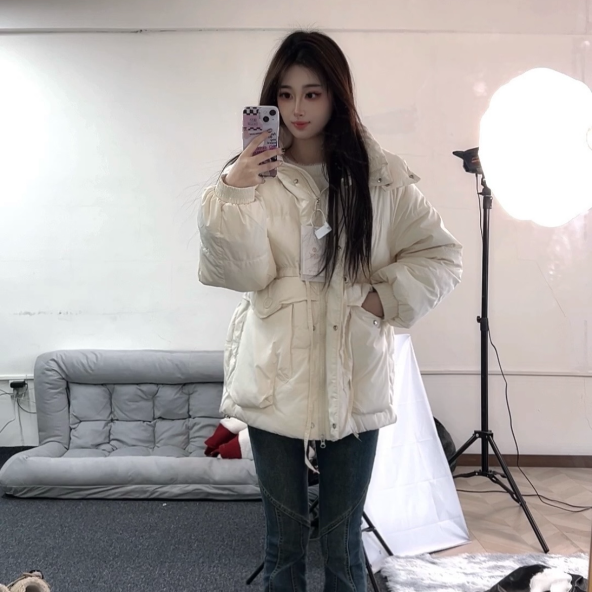 冬款连帽收腰棉服时尚百搭