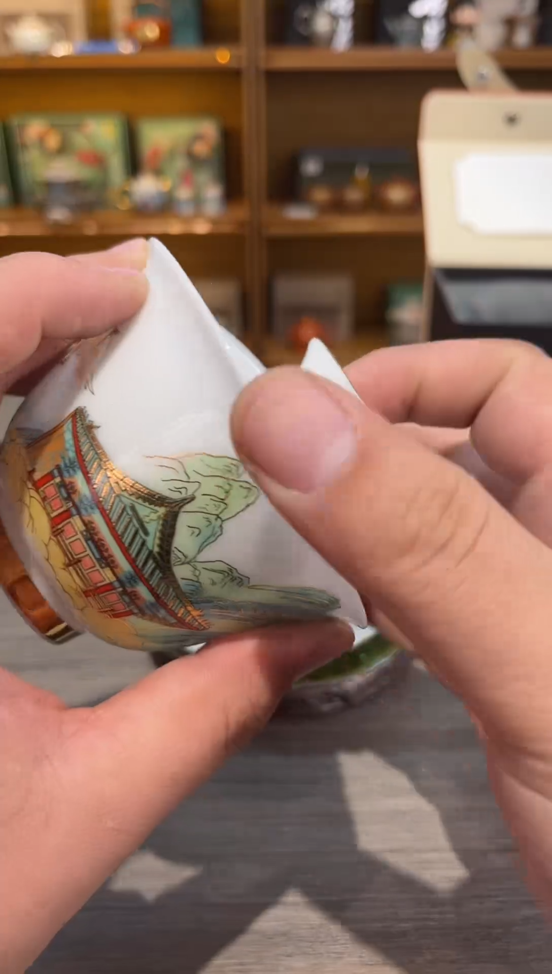 【闪购商品】绿山红亭子盖碗冰种茶具