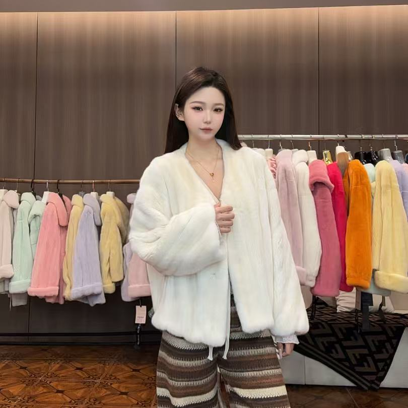 [J.N]全抽刀短款v领新款水貂皮草