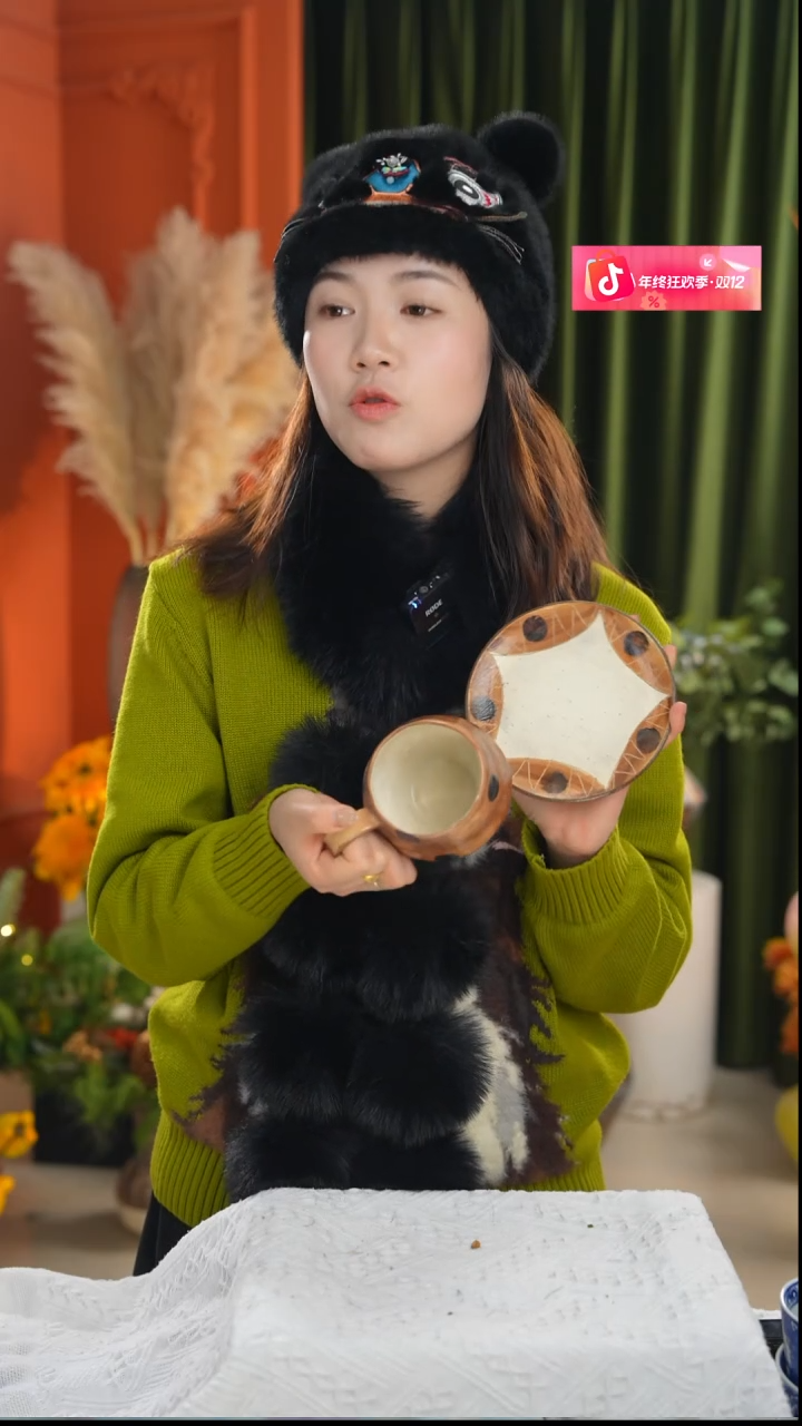 手绘棕咖色点点咖啡杯套组