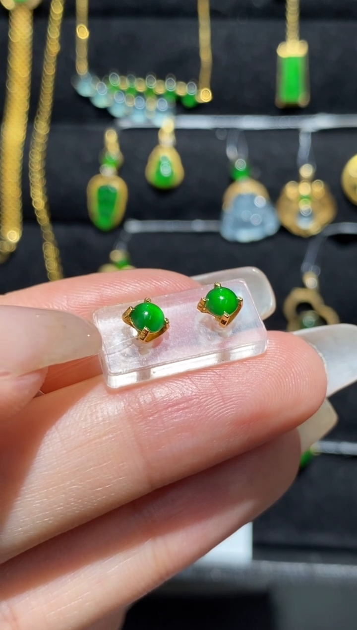 【闪购商品】翡翠耳饰18K金镶嵌耳饰