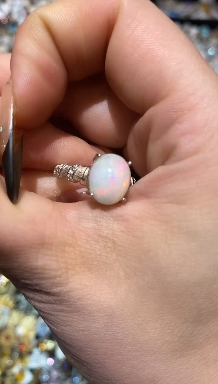 银S925镶嵌欧泊戒指楚楚珠宝中古甄选不退换