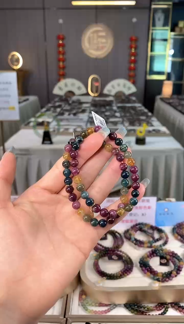 未镶嵌老矿碧玺色标彩虹单圈手串6mm+碧玺多样性发一条mz