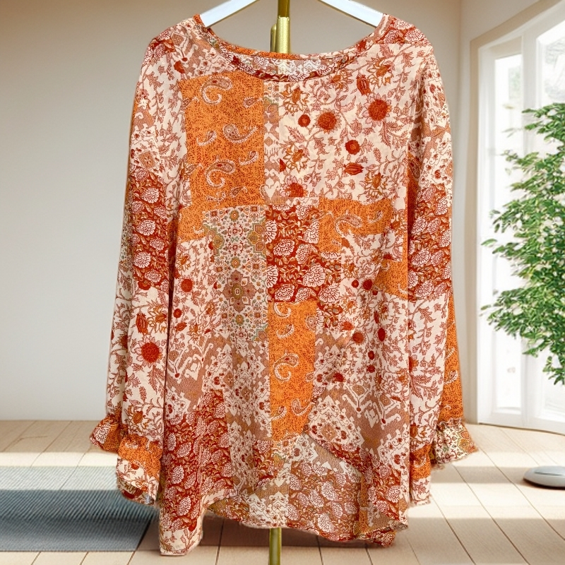 753橙色异域风前双层开叉短款上衣气质时尚优雅