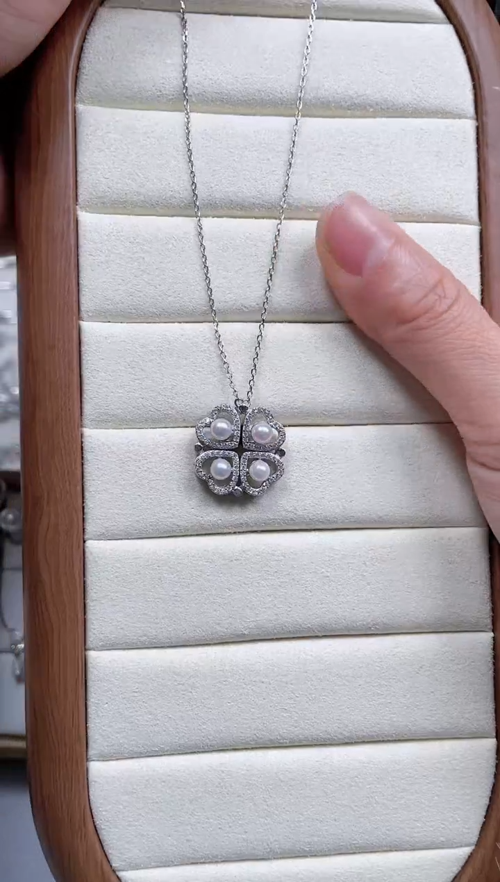 【闪购商品】海水珍珠颈饰银S925镶嵌海水珍珠四叶草两带款