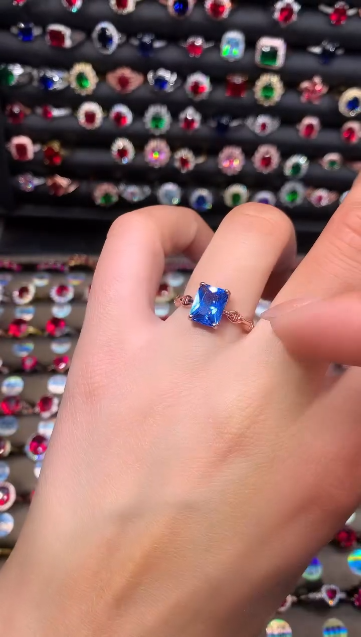 【闪购商品】蓝宝石戒指银S925镶嵌79玫瑰金矢车菊