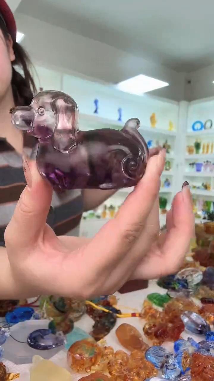 手工艺品琉璃紫色小狗狗
