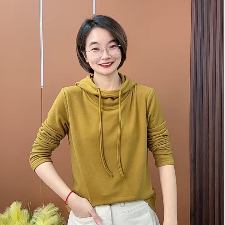 简单洋气显瘦单色连帽女士上衣H0722