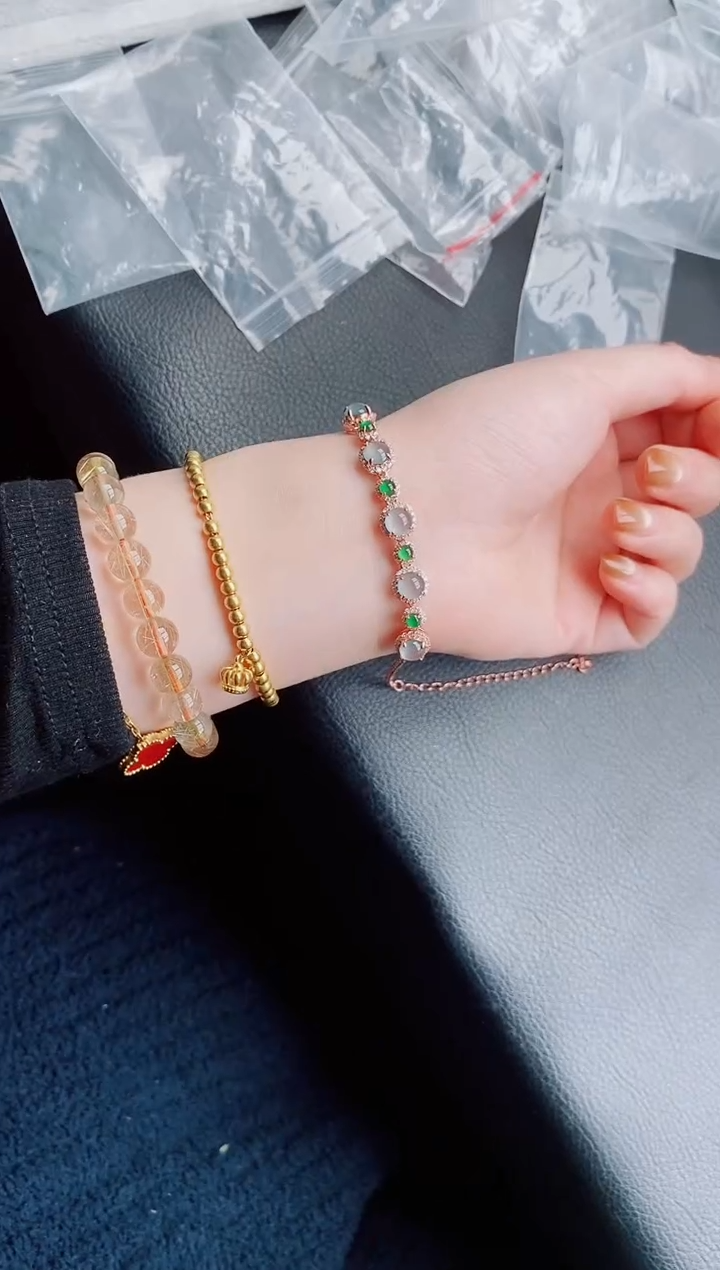 【闪购商品】翡翠手链银S925镶嵌天然a货翡翠822