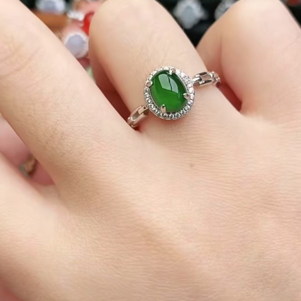 鑫辰珠宝天然A货翡翠银镶嵌设计款开口女戒指时尚百搭