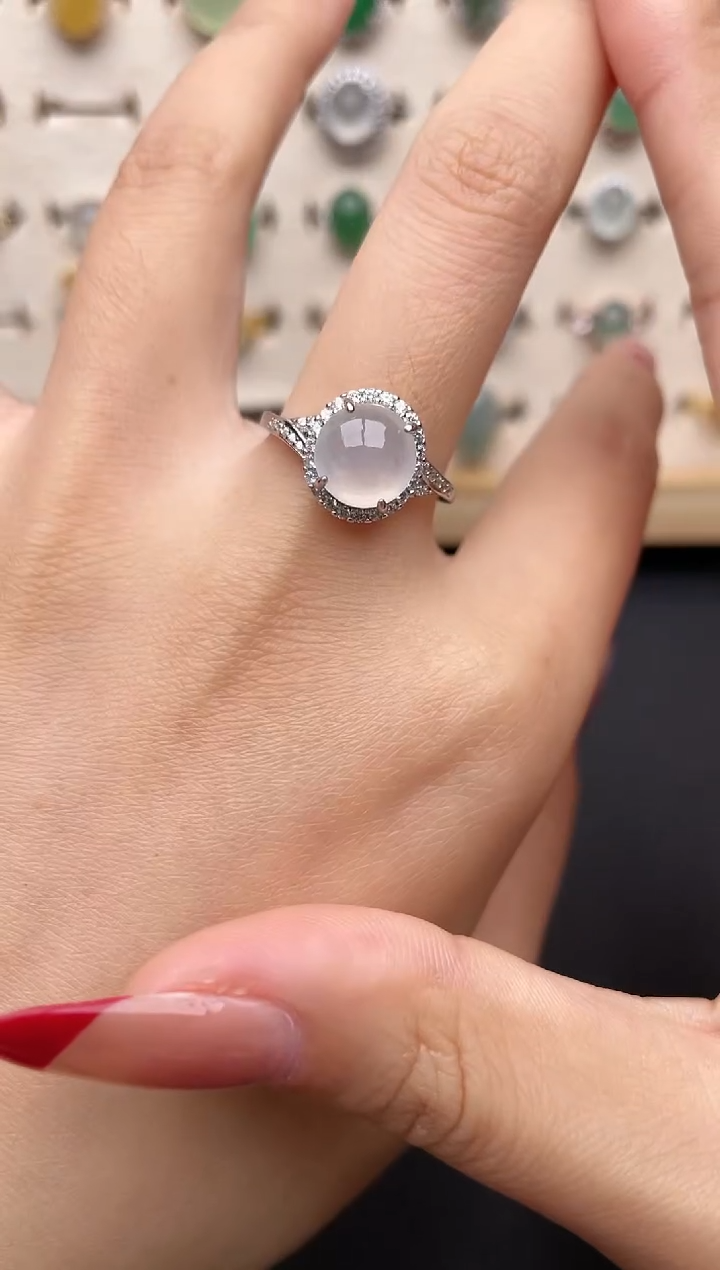 【闪购商品】翡翠戒指银S925镶嵌一物一证一礼盒