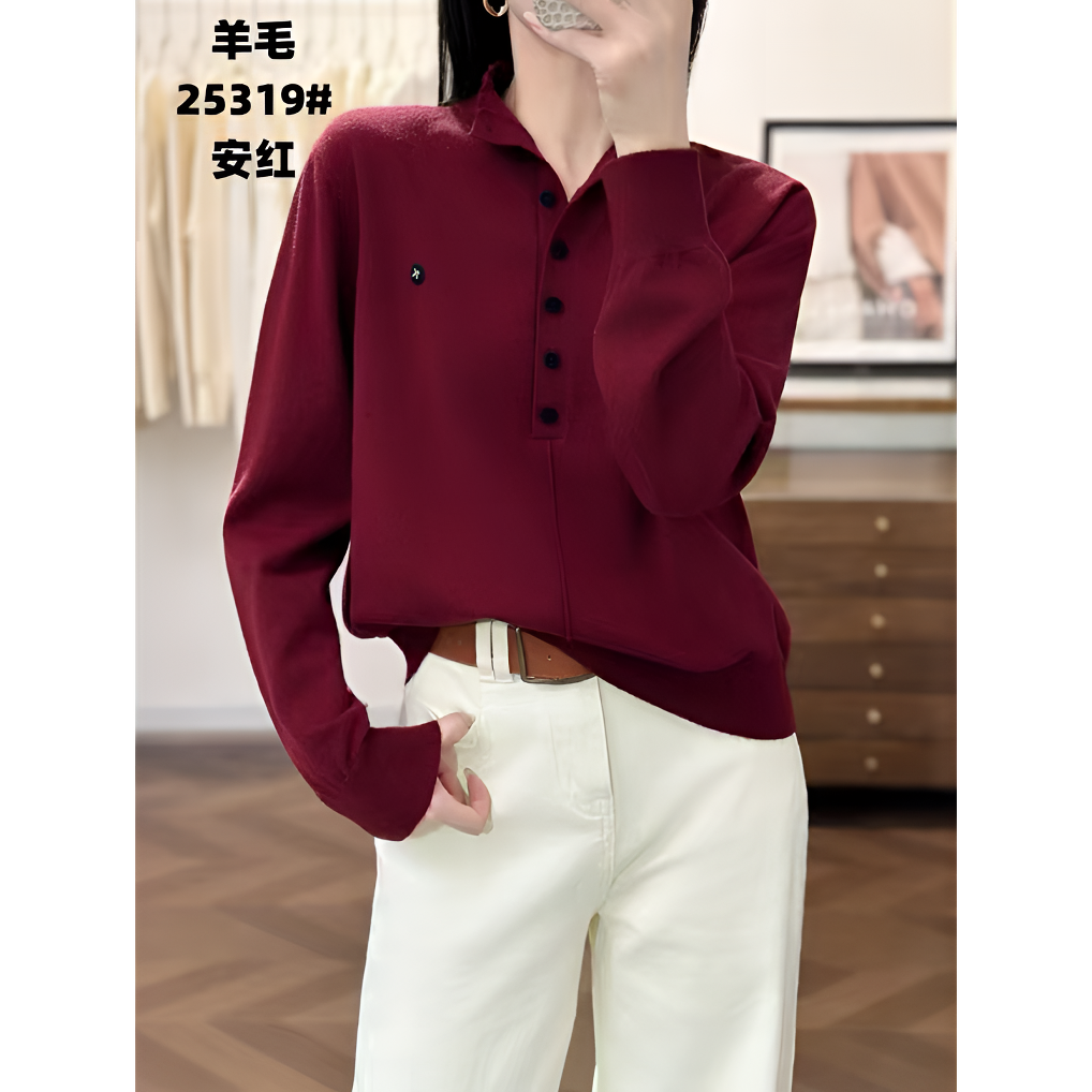 25319扣子款时尚百搭长袖气质简约羊毛衫毛衣