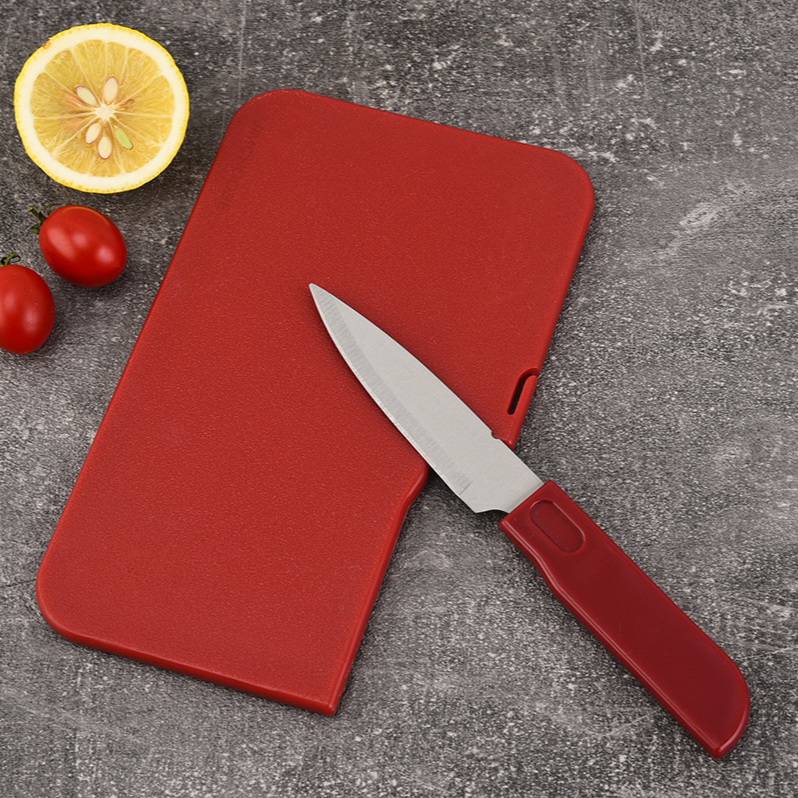 【精铸】红色水果刀小切板家用宝宝辅食菜板切菜刀两件套厨房工具