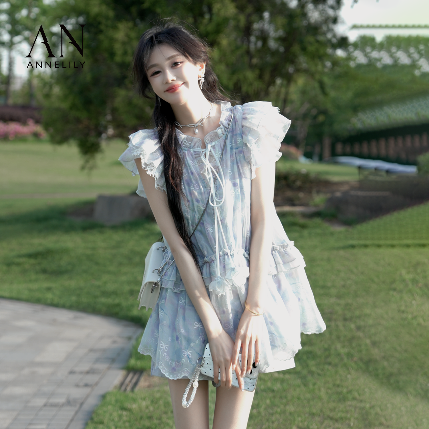 ANNELILY安琪琪【白幻】显瘦轻奢百搭夏季短裤套装AT2504088