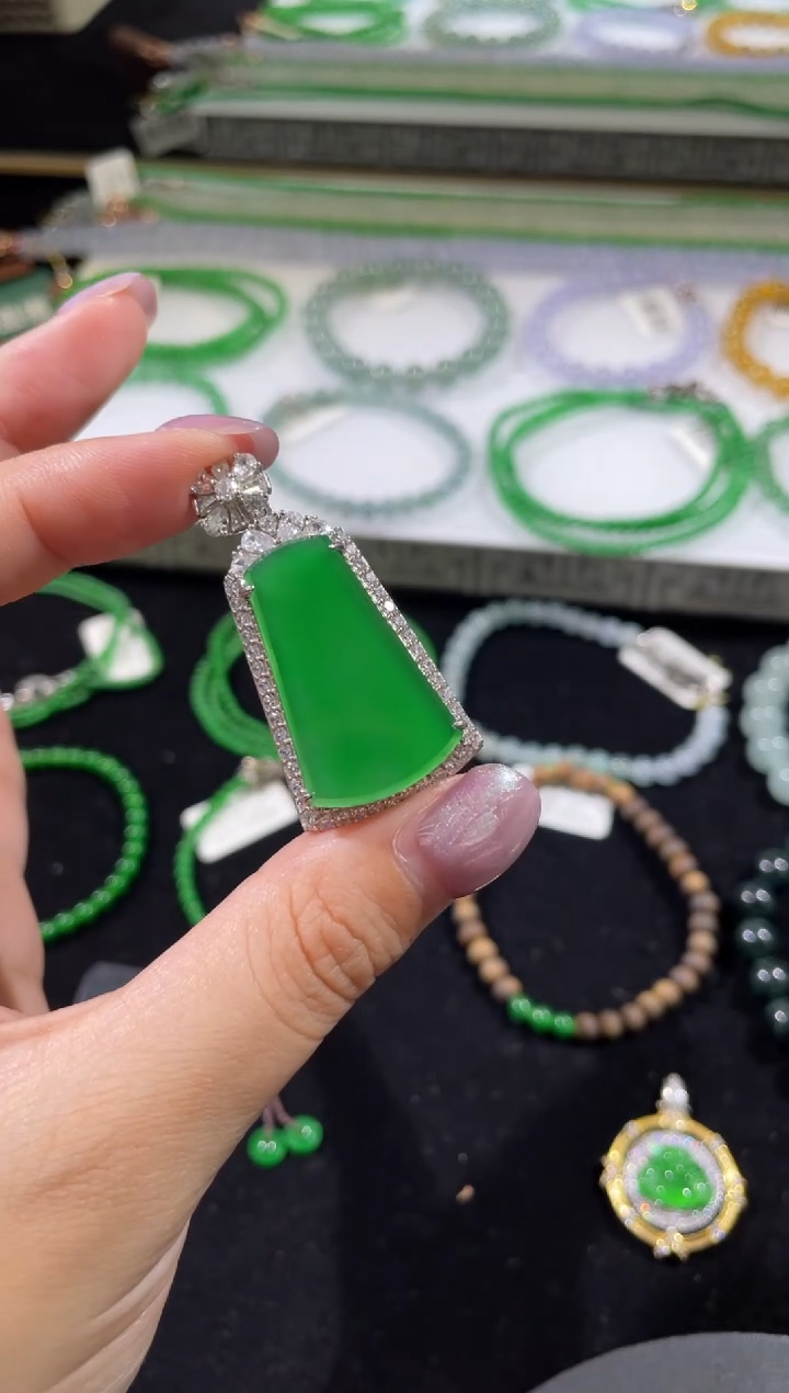 吊坠(不含链)银S925镶嵌翡翠天然翡翠A货阳绿银镶无事牌