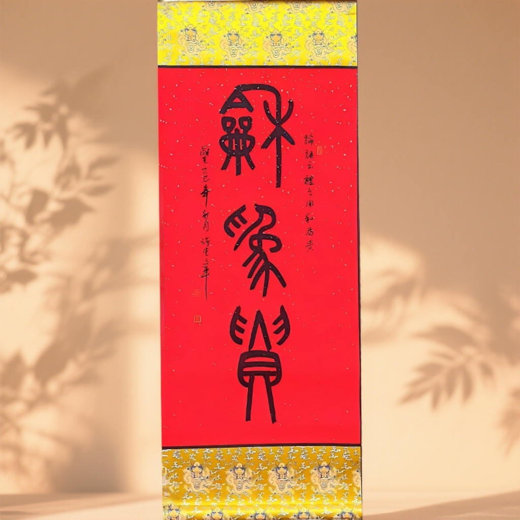 和为贵 杜文平老师书法 三尺 红底洒金宣纸 手写精品字画收藏书画