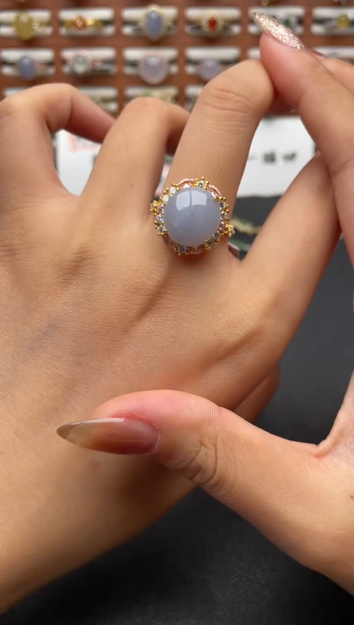 翡翠戒指银S925镶嵌一物一证一礼盒