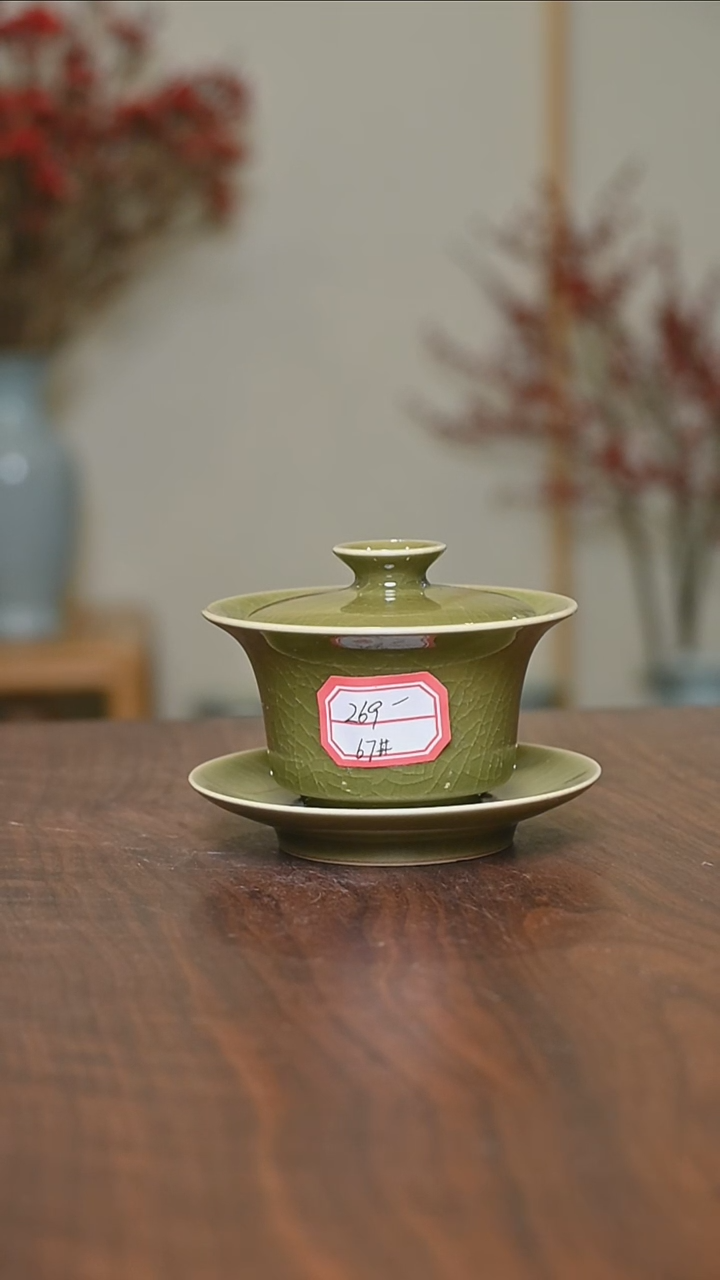 【闪购商品】其他67#微瑕矿石釉朱家汝窑款马蹄盖碗