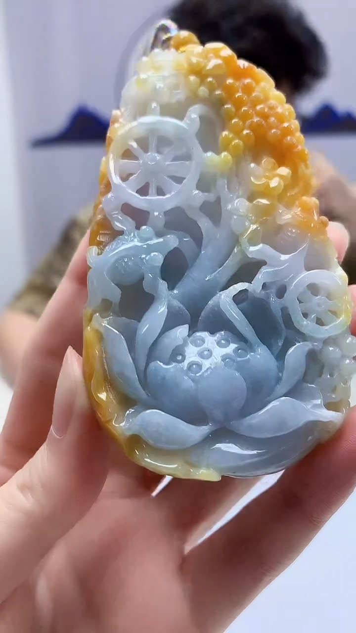 【闪购商品】定制翡翠未镶嵌4688zm-毛货挂件荷叶鱼316