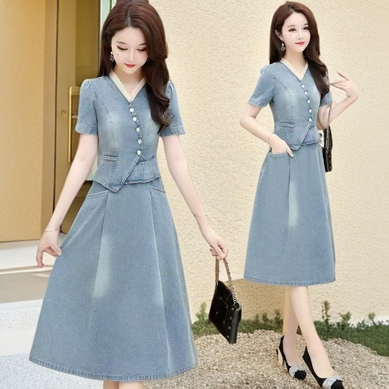 5015#【木兮兮专属】2025年夏季新款气质显瘦百搭时尚牛仔连衣裙