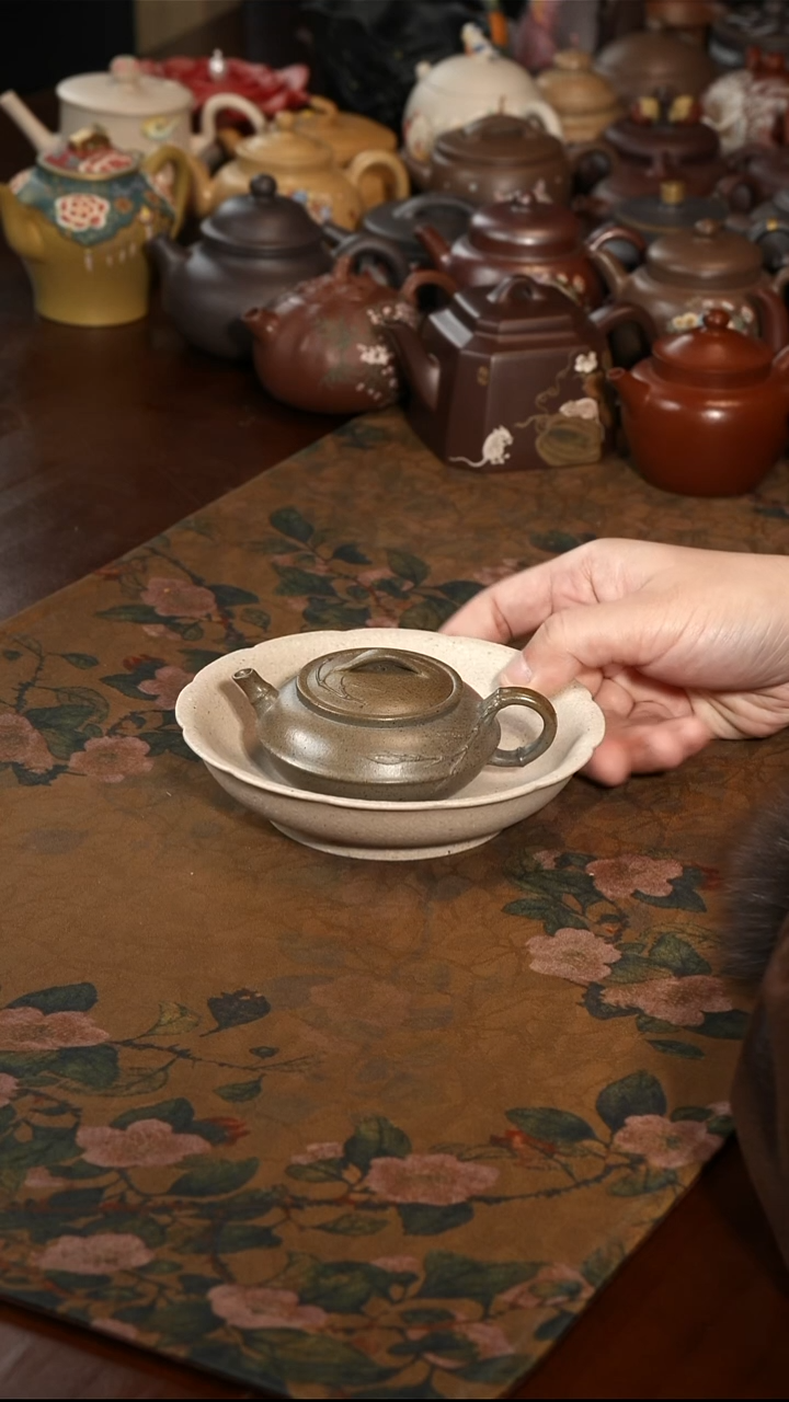 茶壶紫砂柴烧贴竹虚扁壶