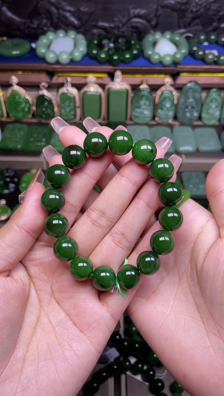 【闪购商品】和田玉（碧玉）手串珠子直径13未镶嵌红皮老料子