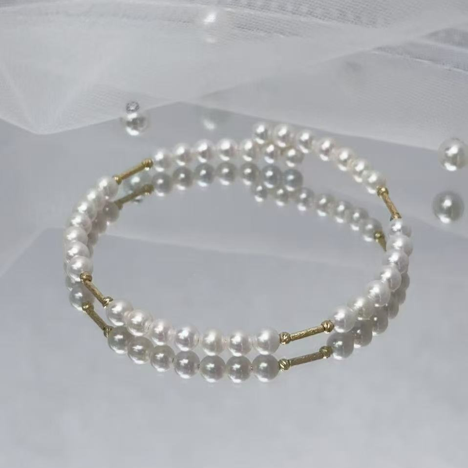 【桂花酒酿】淡水极光珍珠百搭手镯18K金配件精致时尚开口可调节