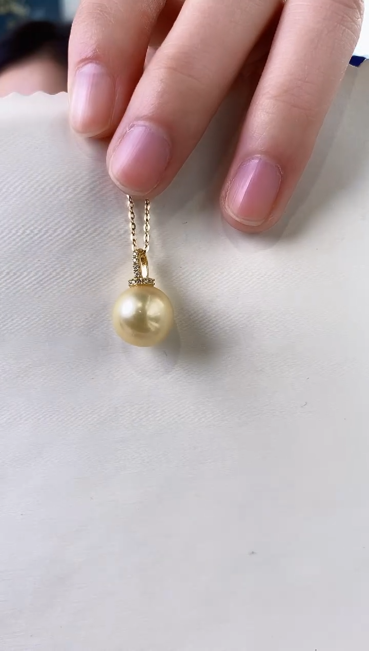 【闪购商品】海水珍珠吊坠(不含链)银S925镶嵌12-13南洋金珍珠吊坠