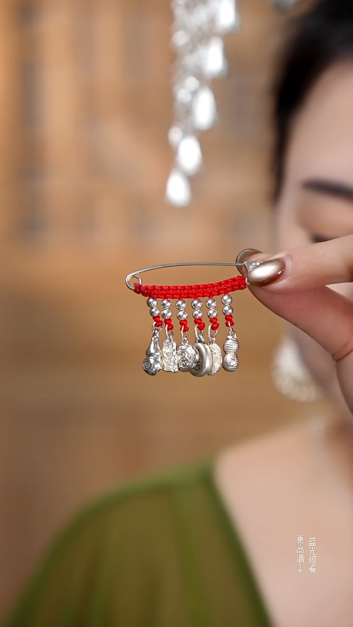 珐琅足银6个吊坠别针