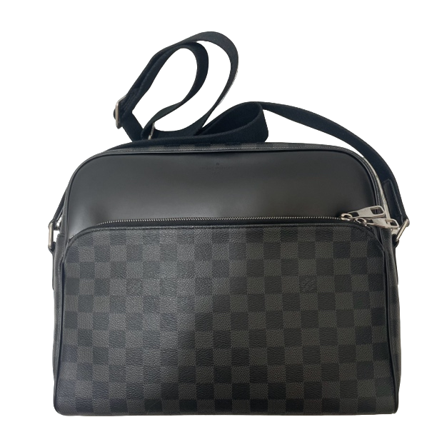 99新 LouisVuitton/路易威登 黑色棋盘格拼皮斜挎包尺寸32/27/7