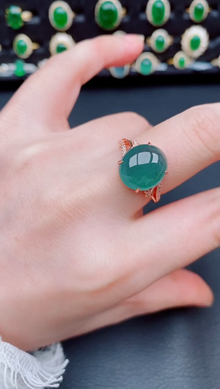 【闪购商品】翡翠戒指银S925镶嵌天然a货翡翠38