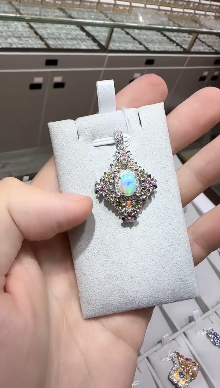 【闪购商品】欧泊珠宝奇石银S925镶嵌6*8mm莫奈花园设计款