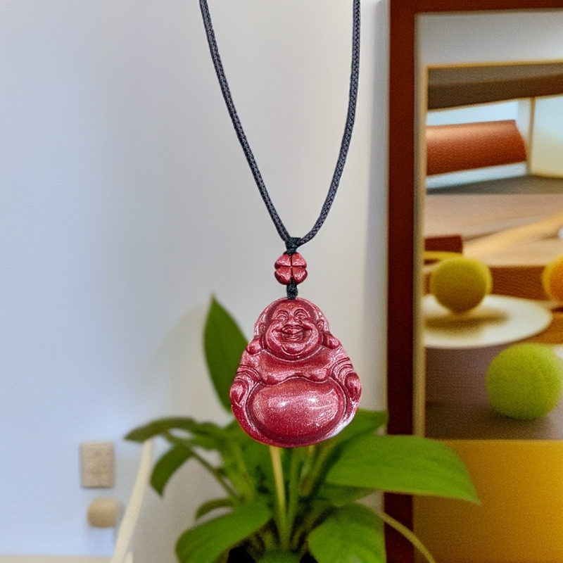 含辰砂工艺品朱砂笑面佛  纯手工编绳