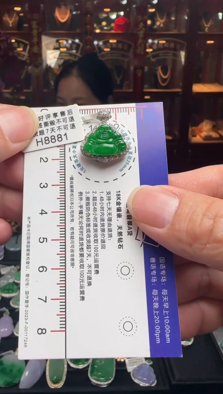 【闪购商品】翡翠颈饰18K金镶嵌H8881 冰绿佛公