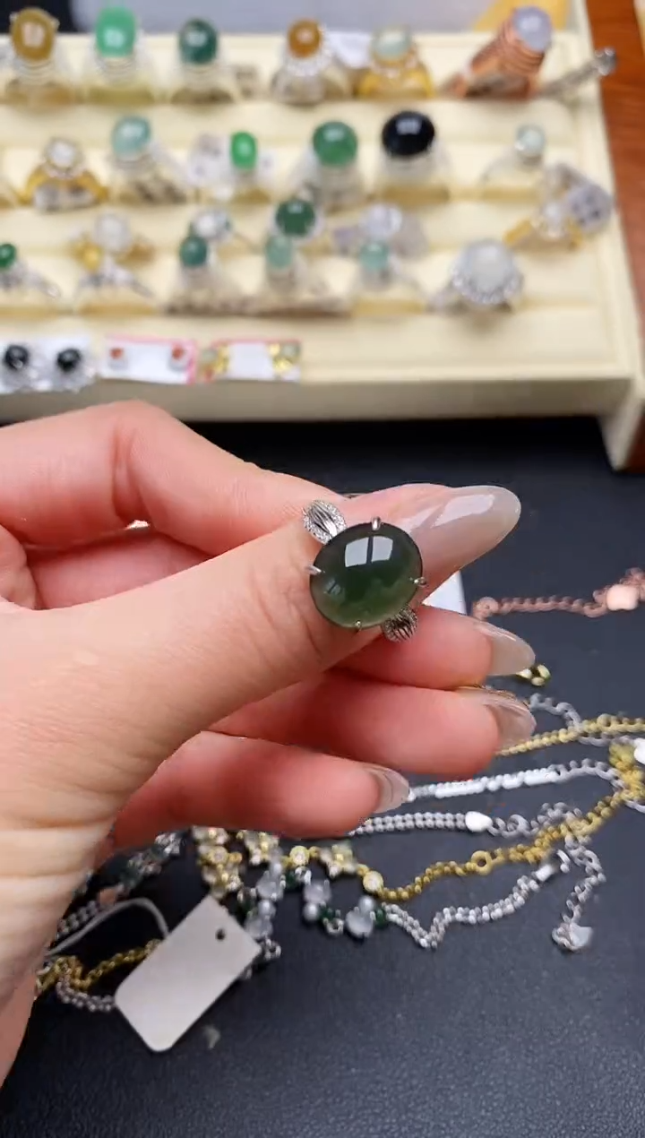 【闪购商品】翡翠戒指银S925镶嵌缅甸翡翠3  7+3