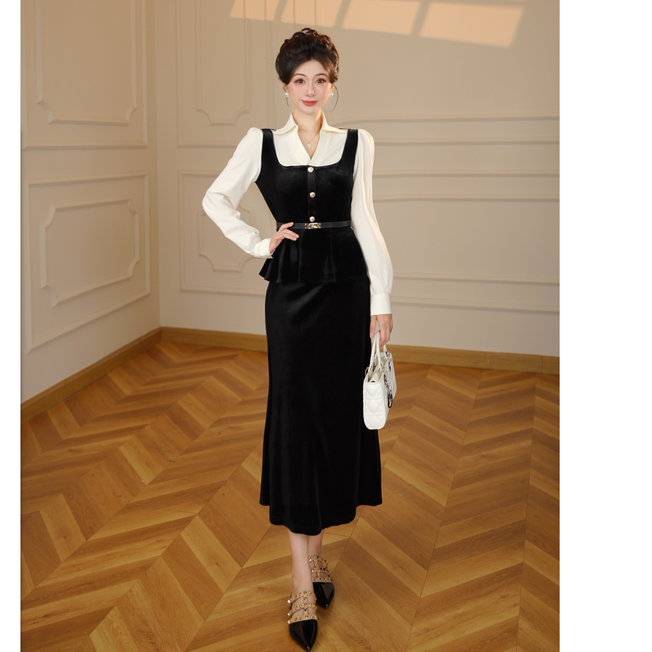 【张小小专属】【两件套】【无拉链】【送腰带】气质春秋新款两件套D3761