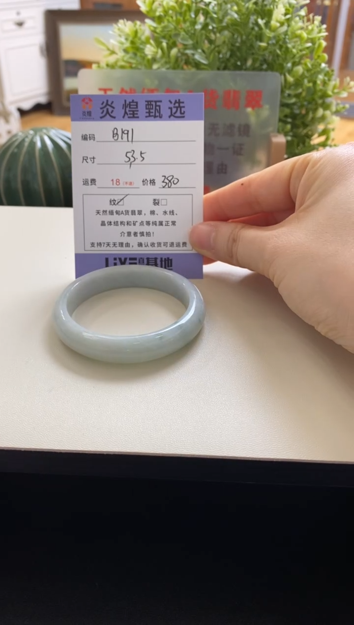 未镶嵌手镯翡翠圈口53.6编码b191