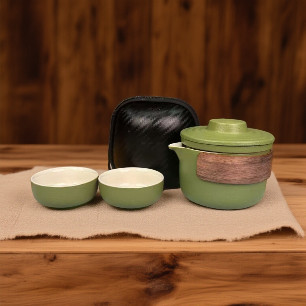 绿色路宝一壶二杯旅行茶具