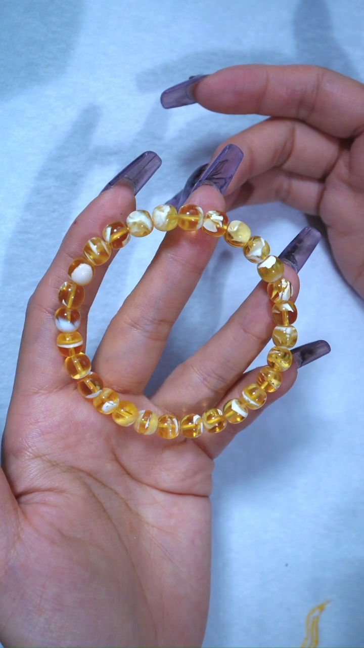 【闪购商品】蜜蜡手链未镶嵌典藏级7.5mm金漆白玻璃透金