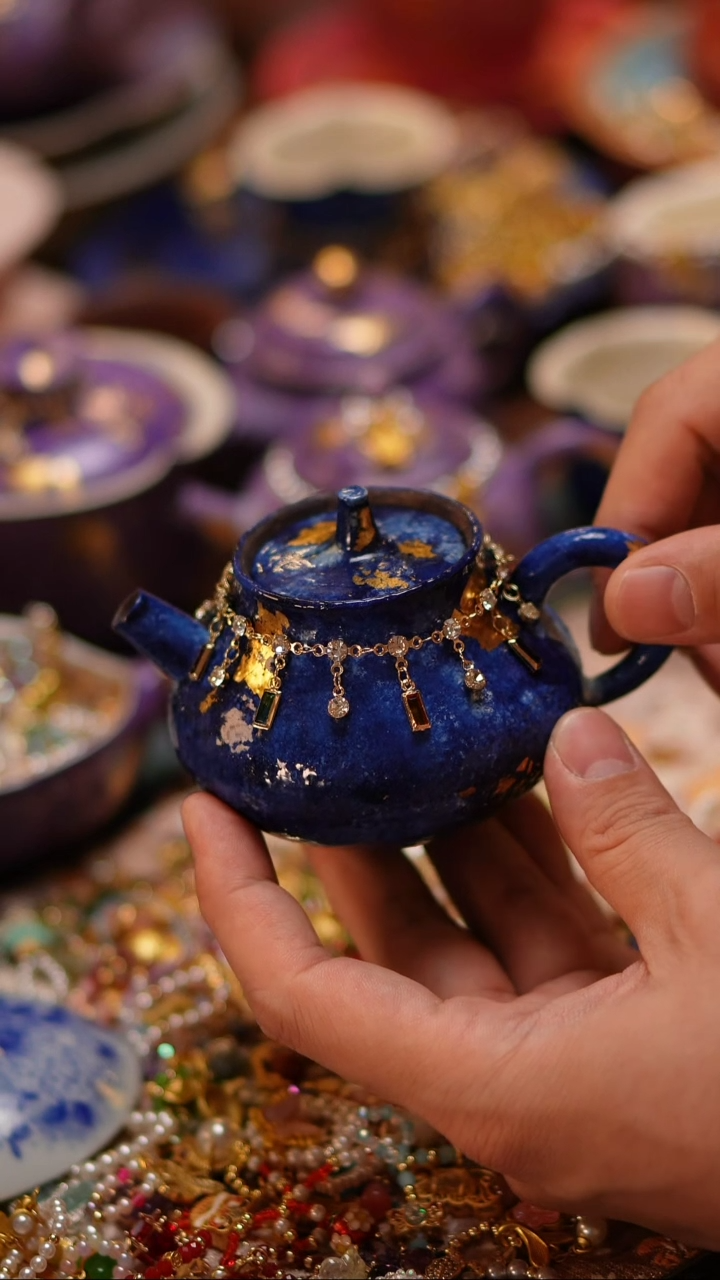 【闪购商品】蓝色大漆泡茶壶+链子